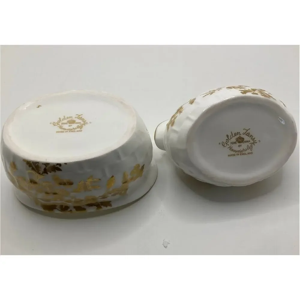 Hammersley Golden Fancy Strawberry Server Creamer Sugar Handled Tray England